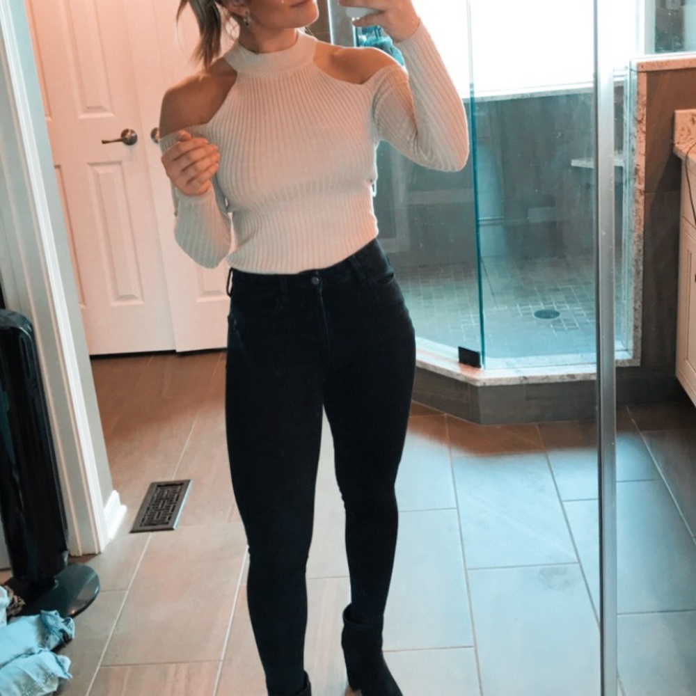 Cold Shoulder Cream Sweater